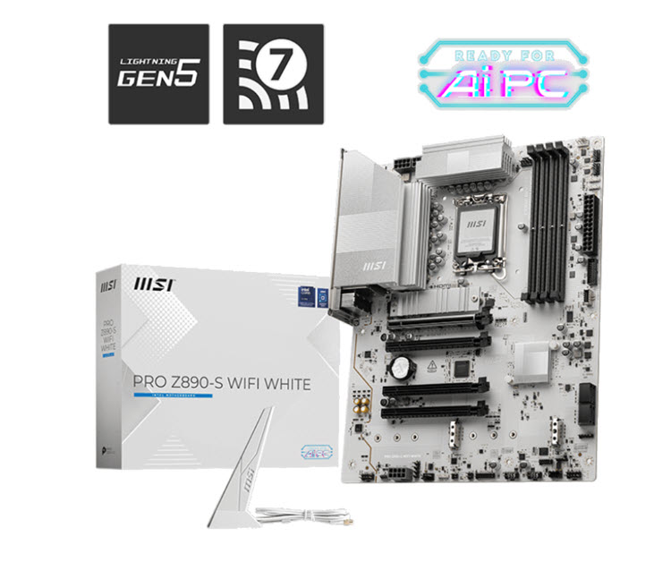 Milwaukee PC - MSI PRO Z890-S WIFI WHITE - ATX, Z890, s1851, AI, PCIe5.0, 4xDDR5, 3xM.2,4xSATA,2.5Gb, Wi-Fi 7, BT5.4, HDMI, DP, TB4