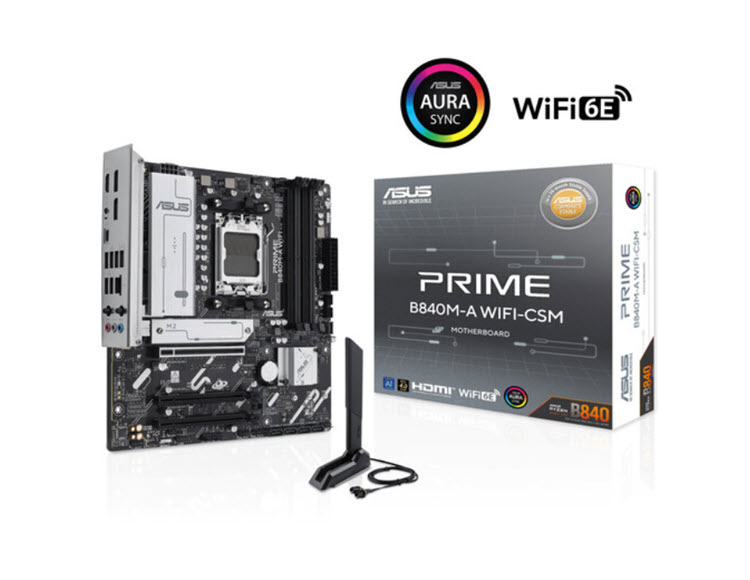 Milwaukee PC - ASUS PRIME B840M-A WIFI-CSM - mATX, AM5, B840, AI, 4xDDR5, 3xM.2,4xSATA, 2.5Gb, Wi-Fi 6E, BT5.3,  2xDP, HDMI,Aura Sync