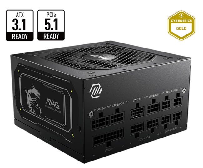 Milwaukee PC - MSI MAG A750GL PCIE5 II (Black) - 750W PSU, ATX3.1, PCIe5.1, 80+ Gold, Fully Modular Flat Cables