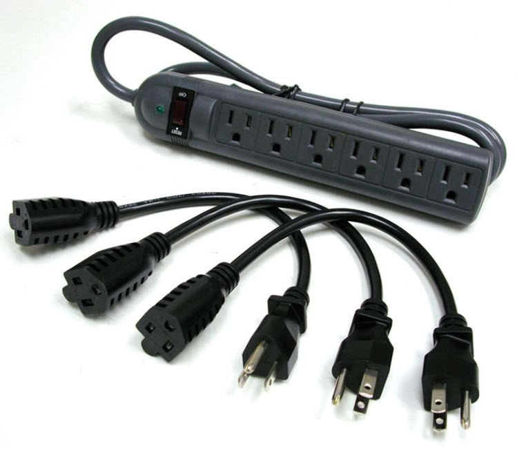 Milwaukee PC - C2G 6-Outlet Power Strip w/Surge Suppressor, 3x 1ft Outlet Saver Power Extension Cords