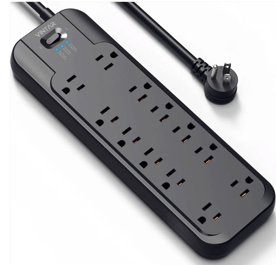 Milwaukee PC - VINTAR Power Strip Surge Protector (2×4800Joules) w/12 AC Outlets,1875W Output,6ft Cord Black