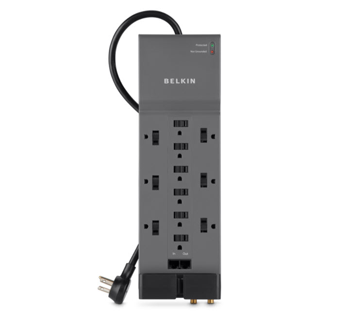 Milwaukee PC - Belkin 12-Outlet Surge Protector (3-Pack) w/10-ft- R/Angle,RJ-11/RJ-45/DSL/Coaxial, 3996J,1875W