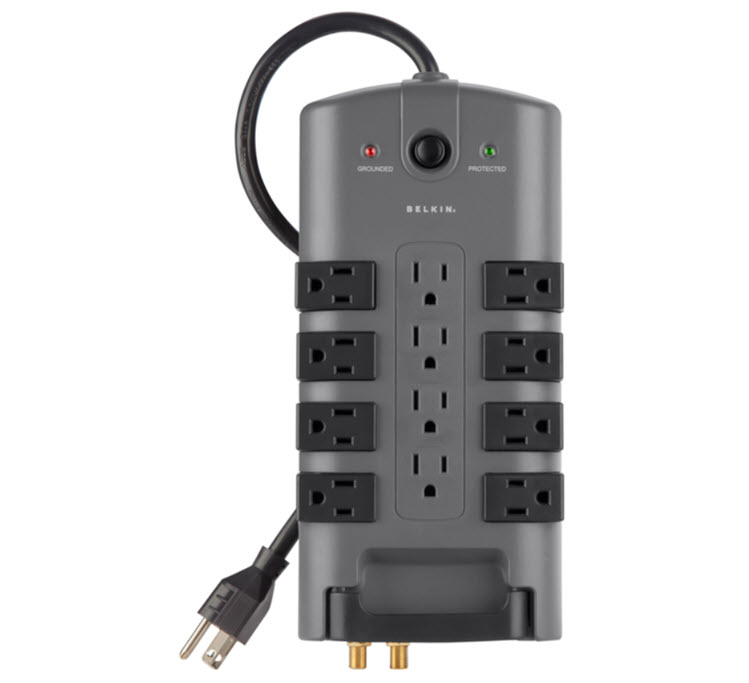 Milwaukee PC - Belkin PivotPlug 12-Outlet Surge Protector, (5-Pack)8 ft. Pivot Plug, RJ-11/DSL/Coaxial, 4320J, 1875W