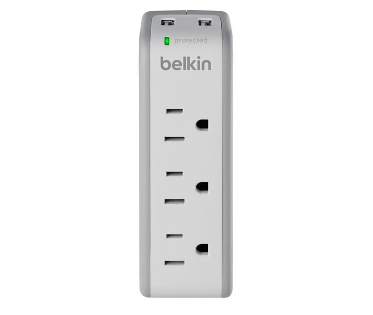 Milwaukee PC - Belkin 3-Outlet Mini Travel Surge Protector w/ 2xUSB (4 Pack White)  -  Wall Mount, 3 x AC, 2 x USB , 918J, 5V/2.1A Combined