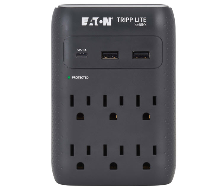 Milwaukee PC - Tripp Lite series Protect It! 6-Outlet Surge Protector(Black) - Direct Plug-in, USB-C, 2 x USB-A, 1080J