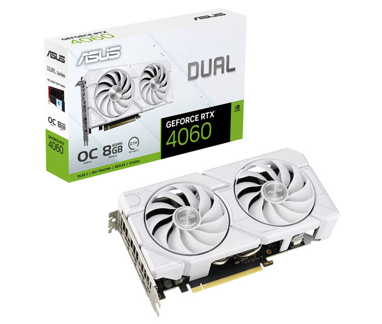 Milwaukee PC - ASUS Dual GeForce RTX 4060 EVO White OC Edition - PCIe4.0, 2.5 Slot, 246 AI TOPS, HDCP, 1xHDMI, 3xDP