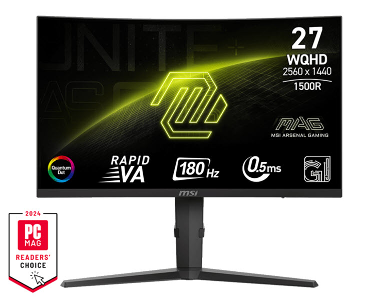 Milwaukee PC - MSI MAG 275CQRF QD E2 - 27" WQHD Rapid VA Curved,300nits,0.5ms,180Hz,Adaptive-Sync,HDR,1xDP,2xHDMI,USB-C, H/S/T,Frameless,RGB