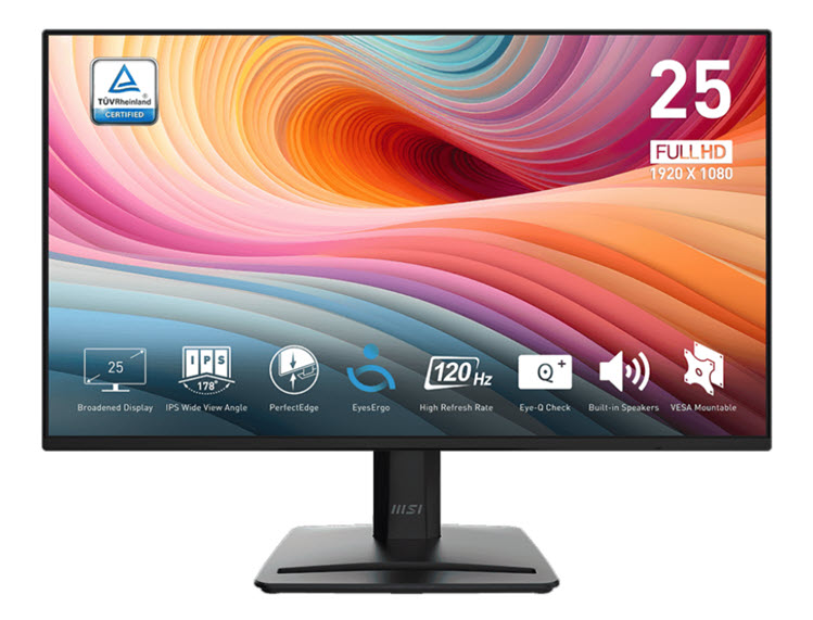 Milwaukee PC - MSI Pro MP252 E2 - 25" FHD IPS, 300nits, 1ms, 120Hz, Adaptive-Sync, HDR, HDMI, DP, VGA, Speakers, PerfectEdge