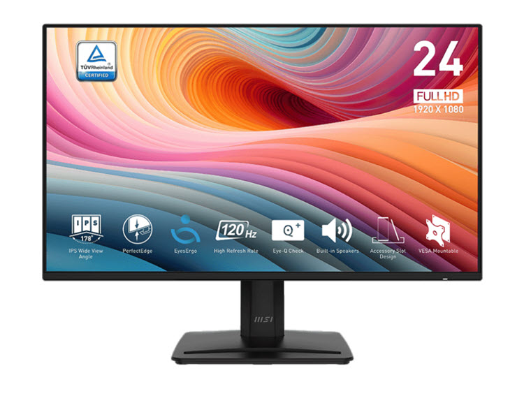 Milwaukee PC - MSI Pro MP242A E2 - 24" FHD IPS, 300nits, 1ms, 120Hz, Adaptive-Sync, HDR,  HDMI, DP, VGA, Speakers, PerfectEdge 