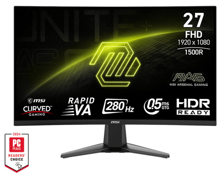 Milwaukee PC - MSI MAG 276CXF - 27" FHD Rapid VA Curved, 300nits, 0.5ms, 280Hz, AI Vision, Adaptive-Sync, HDR, DP, HDMI,  Frameless