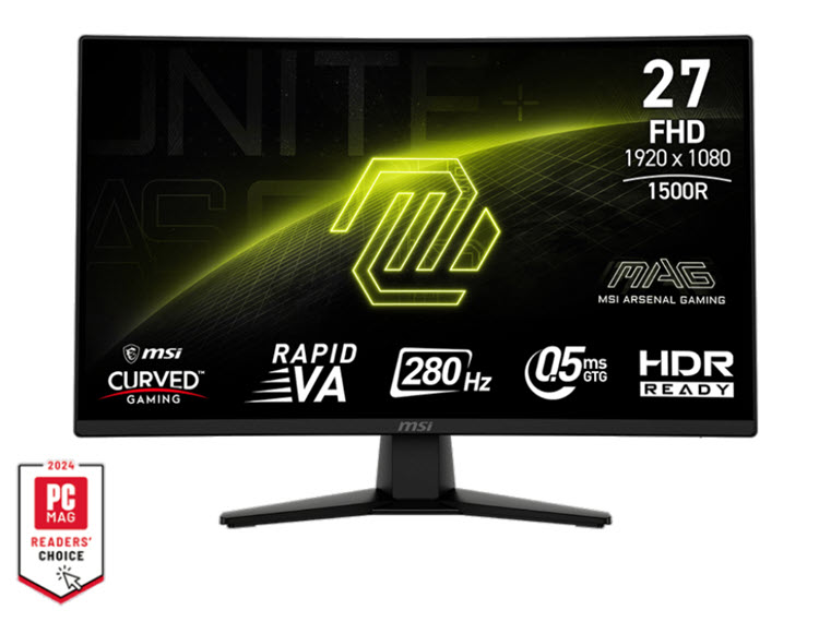 Milwaukee PC - MSI MAG 274CXF - 27" FHD Rapid VA Curved, 300nits, 0.5ms, 280Hz, AI Vision, Adaptive-Sync, HDR, DP, HDMI, Frameless 