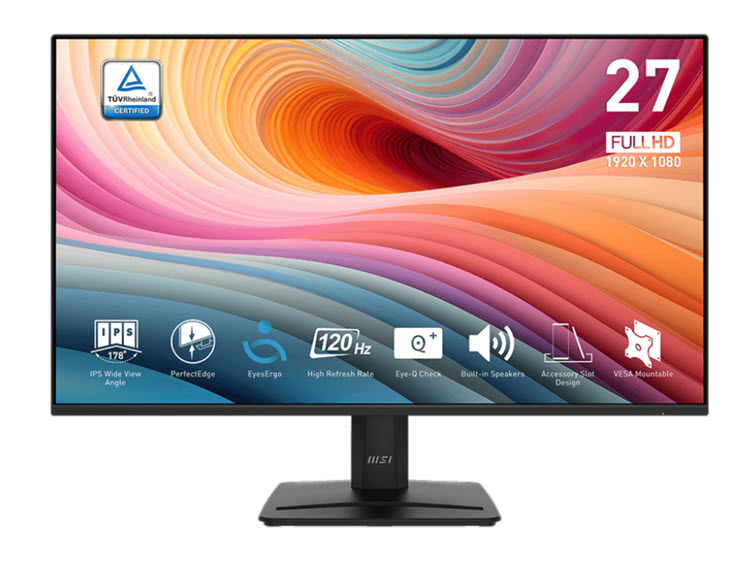 Milwaukee PC - MSI PRO MP275 E2 - 27" FHD IPS, 300nits, 1ms, 120Hz, Adaptive-Sync, HDR, HDMI, DP, VGA, Speakers, PerfectEdge