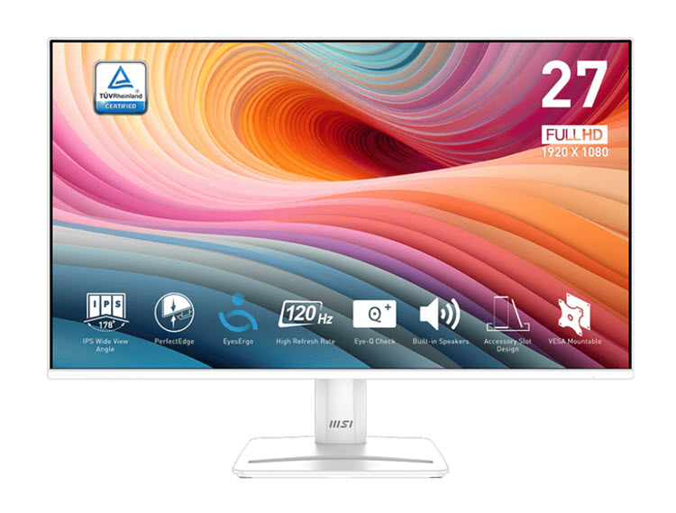 Milwaukee PC - MSI PRO MP275W E2 (White) - 27" FHD IPS, 300nits, 1ms, 120Hz, Adaptive-Sync, HDR, HDMI, DP, VGA, Speakers, PerfectEdge