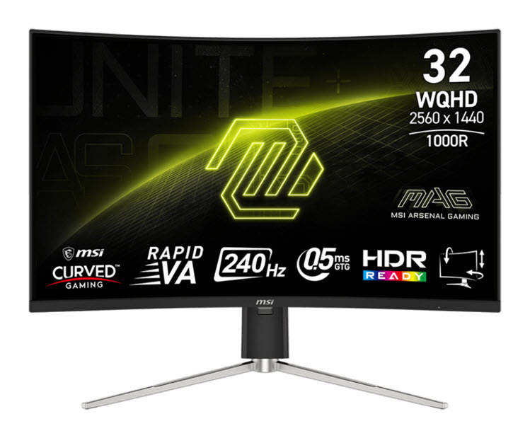 Milwaukee PC - MSI MAG 325CQRXF E2 - 32"WQHD Rapid VA Curved, AI, 300nits, 0.5ms, 240Hz, HDR, Adaptive-Sync, DP,HDMI,USB-C,RGB, Frameless 