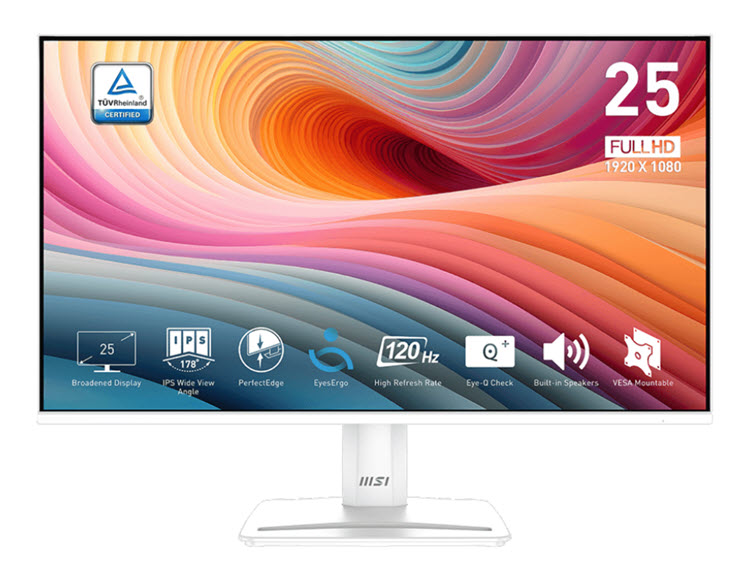 Milwaukee PC - MSI PRO MP251W E2(White)- 25" FHD IPS,300nits,1ms,120Hz,HDR,Adaptive-Sync,HDMI,DP,VGA, Speakers,Frameless