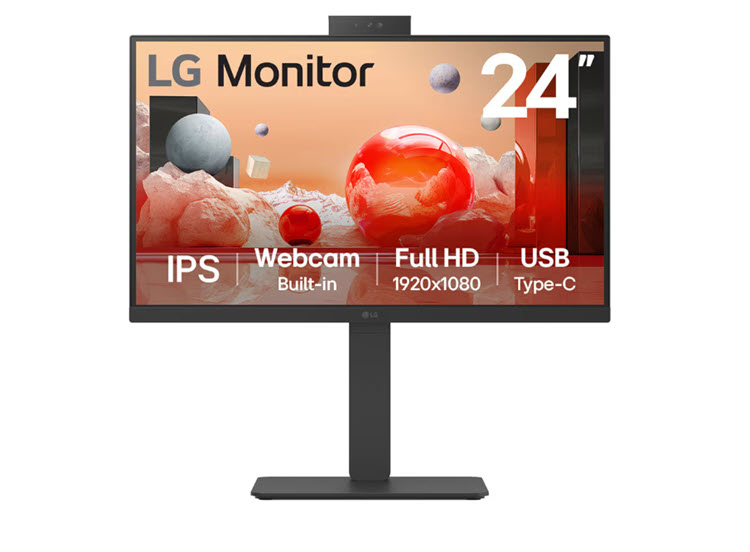 Milwaukee PC - LG 24" 24BA850-B Monitor - 24" FHD IPS, 250nits, 5ms, 100Hz, Webcam, HDMI, DP, USB-C, RJ-45, KVM