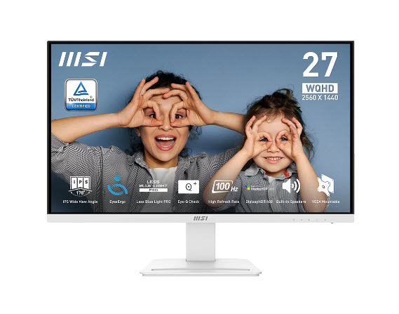 Milwaukee PC - MSI PRO MP273QW E2 (White)- 27" WQHD IPS, 400nits, 1ms, 100Hz, Adaptive-Sync, HDR400, HDMI, DP, Speakers