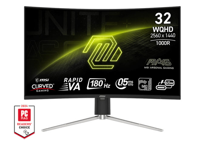 Milwaukee PC - MSI MAG 325CQRF QD  E2 Gaming Monitor 32" WQHD Rapid VA  Curved,300nits,0.5ms,180Hz,AI Vision,Adaptive-Sync,HDR Ready,HDMI,DP