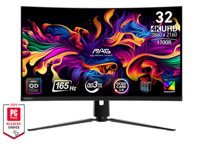 Milwaukee PC - MSI MAG 321CUP QD-OLED 32" UHD Curved Gaming Monitor, 450nits, 0.03ms, 165Hz, Adaptive -Sync, HDR True Black HDMI, DP, USB-C