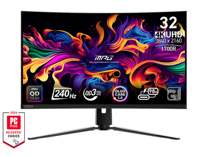 Milwaukee PC - MSI MPG 321CURX QD-OLED Gaming Monitor - 32" UHD QD-OLED Curved, 450nits,0.03ms,240Hz, Adaptive-Sync,DisplayHDR,HDMI,DP,USB-C