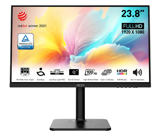 Milwaukee PC - MSI Modern MD2412P 24" FHD IPS, 1ms, 100Hz, MSI Eye Care, HDR Ready, Adaptive-Sync, HDMI, USB-C, Speakers