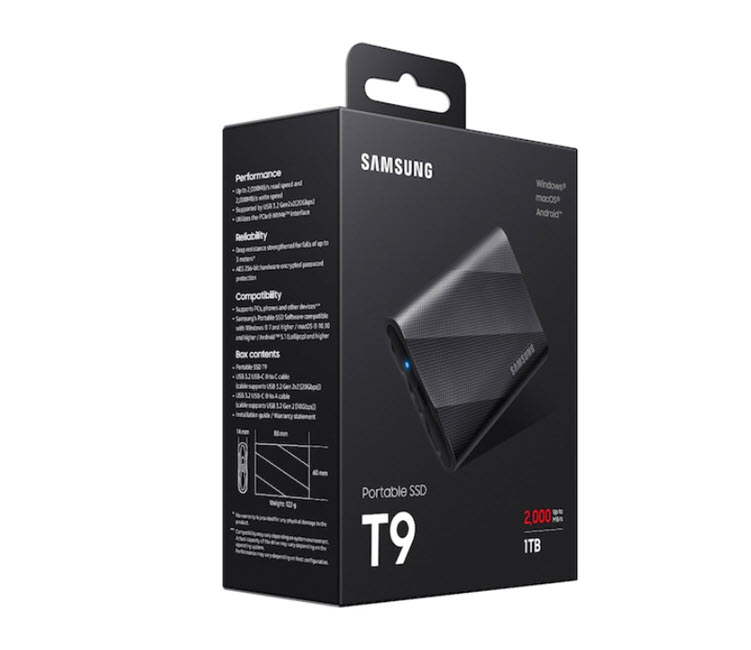 Milwaukee PC - Samsung Portable SSD T9 USB 3.2 Gen2x2 4TB  - R/W up to 2,000MB/s, Dynamic Thermal Guard, 9.8ft Drop Resistant, (Black)