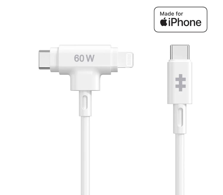 Milwaukee PC - HyperJuice USB-C and Lightning Hybrid Silicone Cable (1.5m/5ft) (White) Made for iPhone